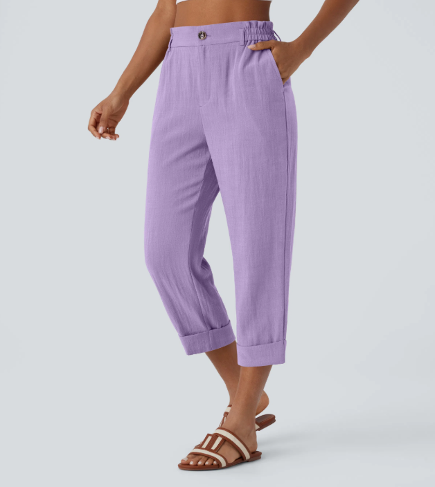 Sofia | Pantalones capri de cintura alta con bolsillos con cremallera y aspecto de lino