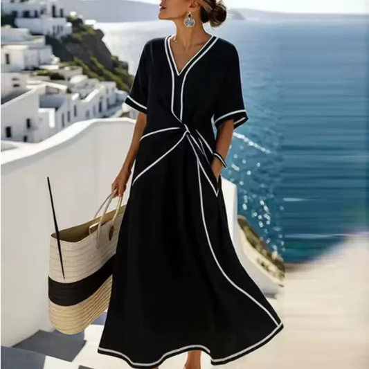 Vestido con Ribete Negro | Calma Blanca