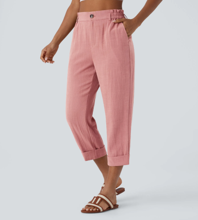 Sofia | Pantalones capri de cintura alta con bolsillos con cremallera y aspecto de lino