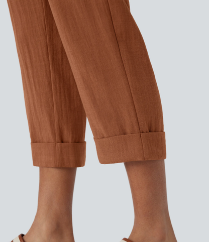 Sofia | Pantalones capri de cintura alta con bolsillos con cremallera y aspecto de lino