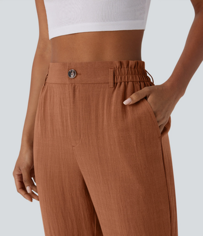 Sofia | Pantalones capri de cintura alta con bolsillos con cremallera y aspecto de lino