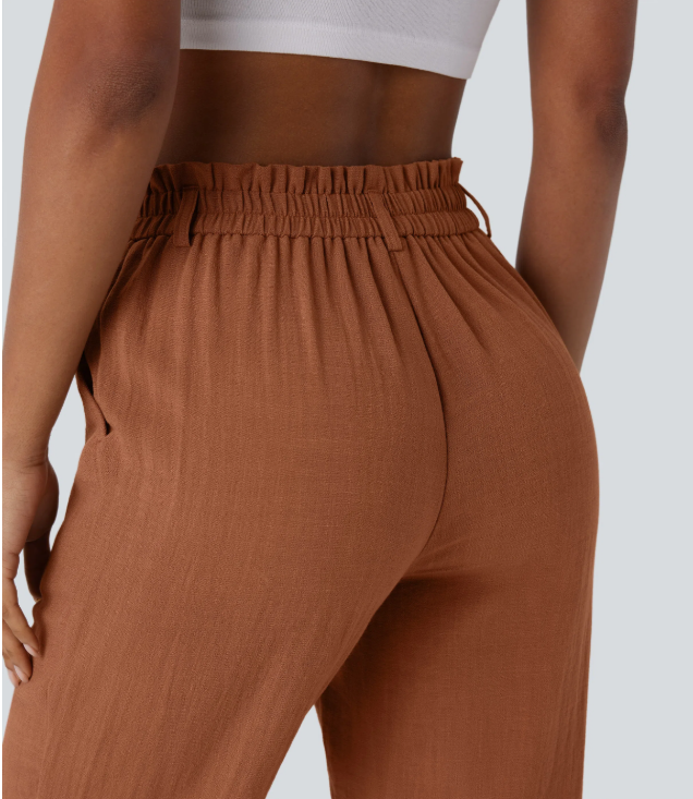 Sofia | Pantalones capri de cintura alta con bolsillos con cremallera y aspecto de lino