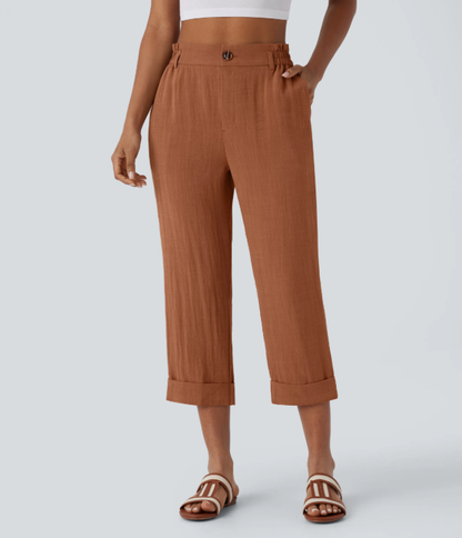 Sofia | Pantalones capri de cintura alta con bolsillos con cremallera y aspecto de lino