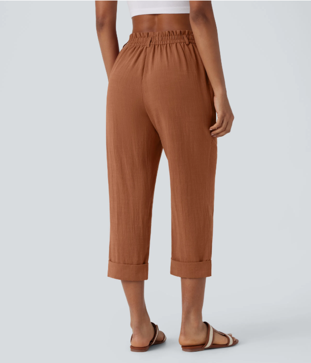 Sofia | Pantalones capri de cintura alta con bolsillos con cremallera y aspecto de lino