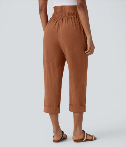 Sofia | Pantalones capri de cintura alta con bolsillos con cremallera y aspecto de lino