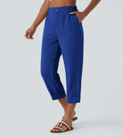 Sofia | Pantalones capri de cintura alta con bolsillos con cremallera y aspecto de lino