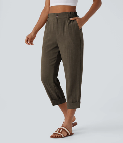 Sofia | Pantalones capri de cintura alta con bolsillos con cremallera y aspecto de lino