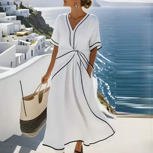 Vestido con Ribete Negro | Calma Blanca