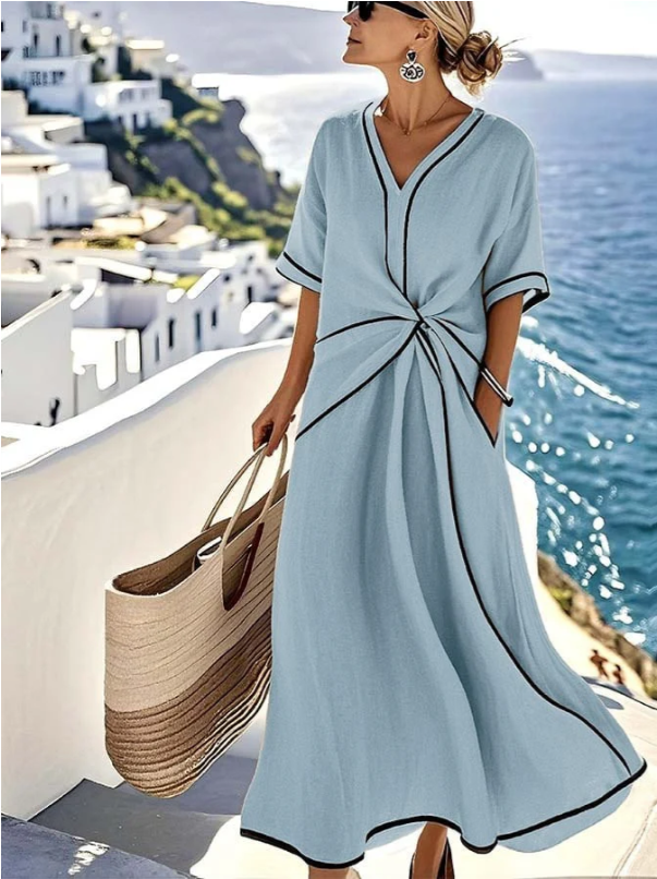 Vestido con Ribete Negro | Calma Blanca